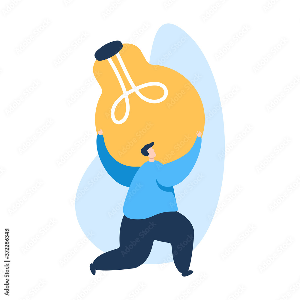 Light bulb idea flat illustration, men bring the creative idea for his business Light bulb idea flat illustration, men bring the creative idea for his business