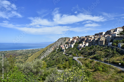 Panoramic view of a rural village in the mountains of the Calabria region.