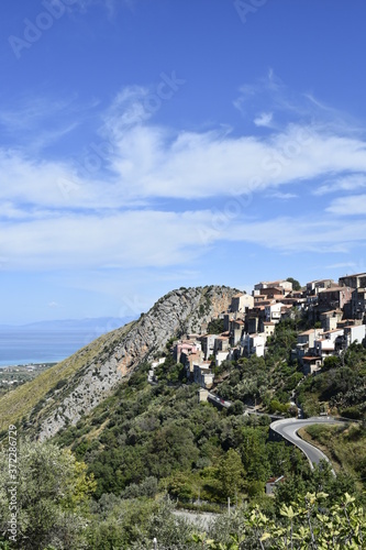 Panoramic view of a rural village in the mountains of the Calabria region.