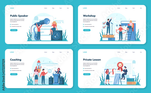 Rhetoric or elocution specialist web banner or landing page set.