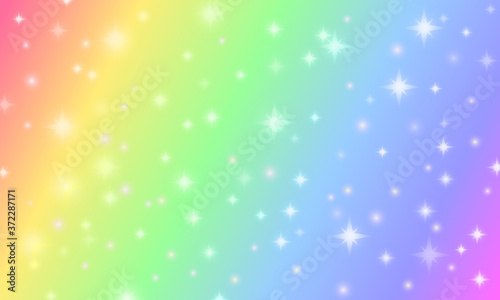 Abstract rainbow background with glowing stars. Pastel rainbow colors for a festive mood. Stock illustration for web and print, backgound and wallpaper.