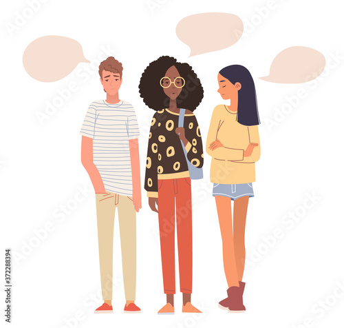 Group of shy, frustrated, teenagers. Anger, amotivation, depression. Stock Vector cartoon illustration