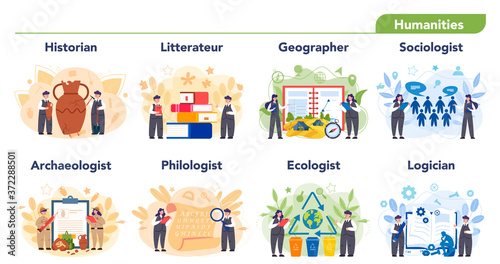 Humanitarian scientist profession set illustration. Idea of scientific