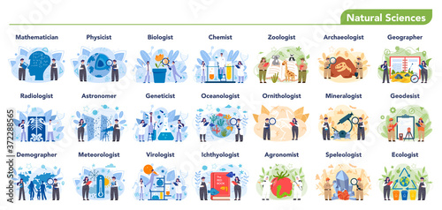 Natural scientist profession set illustration. Idea of scientific
