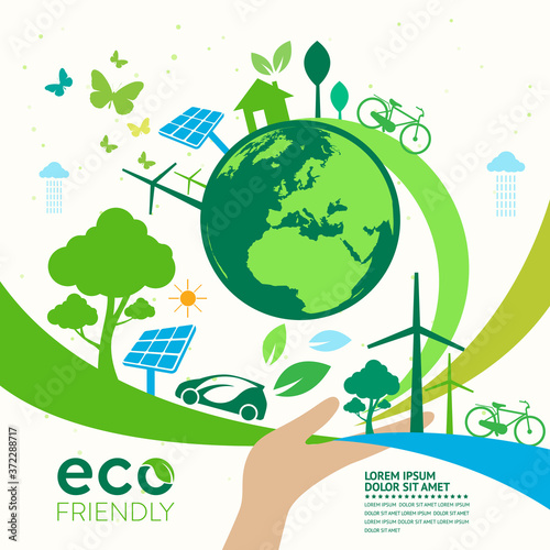 Ecology.Green cities help the world with eco-friendly concept ideas.vector illustration