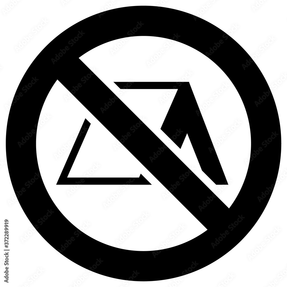 No camping forbidden sign, modern round sticker No camping forbidden sign, modern round sticker