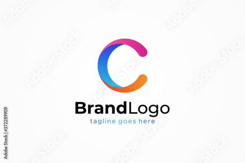 Abstract Initial Letter C Logo. Colorful Circular Rounded Origami Style isolated on White Background. Usable for Business and Branding Logos. Flat Vector Logo Design Template Element