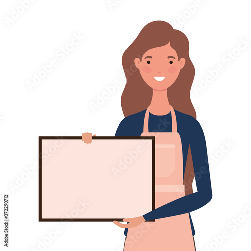 saleswoman cartoon with apron and banner design of Shopping commerce and market theme Vector illustration