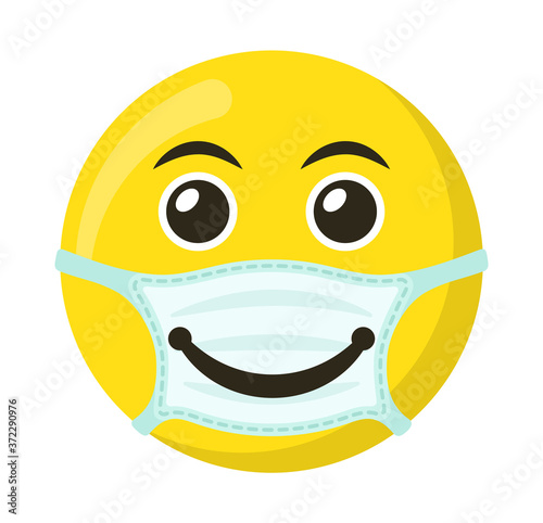 Yellow emoticon and emoji smile in the medical mask