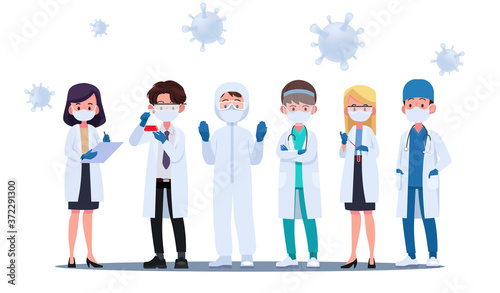 Set of doctor wear medical mask. Coronavirus quarantine concept character vector design