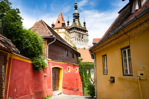 Photos Beautiful colorful street in Sighisoara in typical traditional style