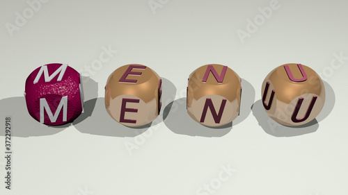 MENU text of cubic individual letters, 3D illustration for background and design