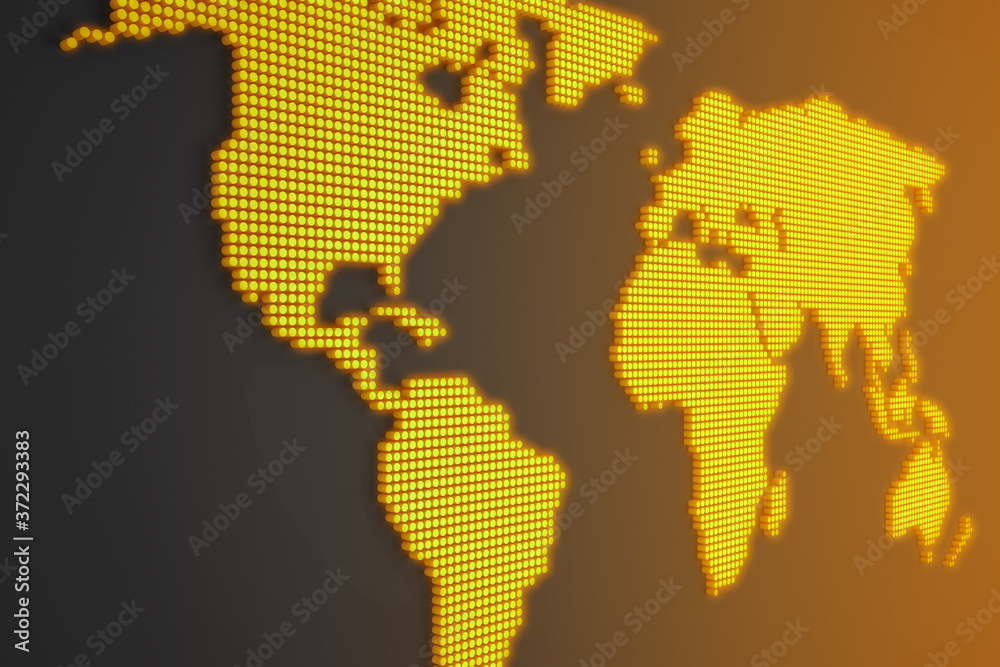 Fototapeta premium Technology image of the globe. World map colorful illustration. Background with glowing screen dots. Graphic concept for your design.