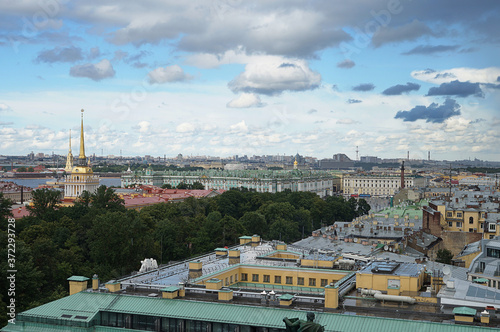 View from the height of St. Isaac s Cathedral in St. Petersburg on the rooftops and beautiful sights  classical buildings in the distance