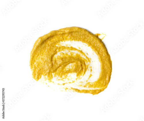 Canvas Print Mustard Sauce Splash Isolated, Smeared Dijon Honey Cream