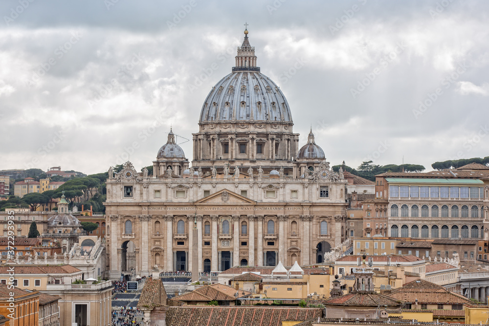 The two clocks Facade of St Peter´s Basilica. View of St Peter Basilica -The Papal Basilica of Saint Peter in the Vatican city, Rome, Italy