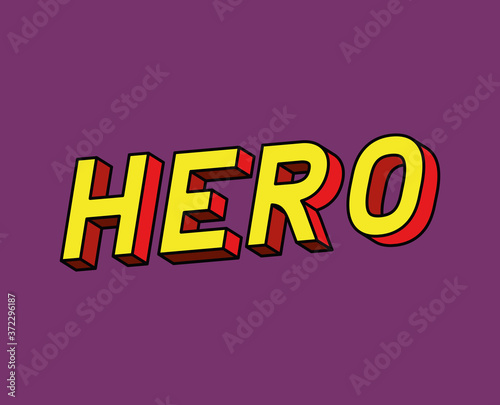3d hero lettering on purple background design, typography retro and comic theme Vector illustration