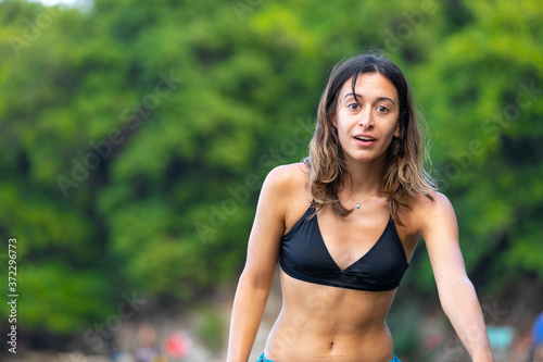 Beautiful woman having fun on the beach.