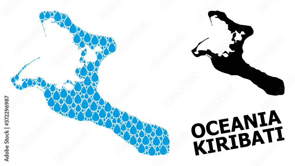 Vector Mosaic Map of Kiribati Island of Water Drops and Solid Map