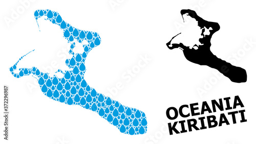 Vector Mosaic Map of Kiribati Island of Water Drops and Solid Map