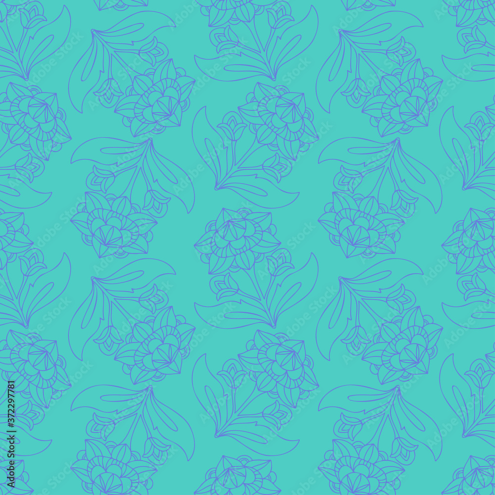 Obraz premium Vector seamless pattern colorful design of quadratic flowers doodles in lines