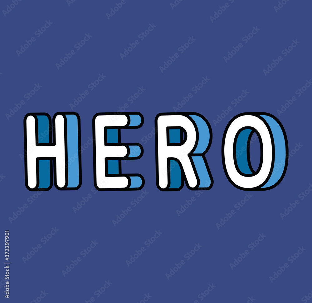 3d hero lettering on blue background design, typography retro and comic theme Vector illustration