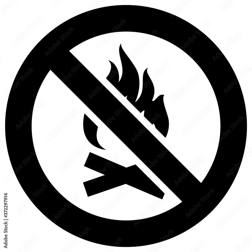 No open fire flame forbidden sign, modern round sticker
