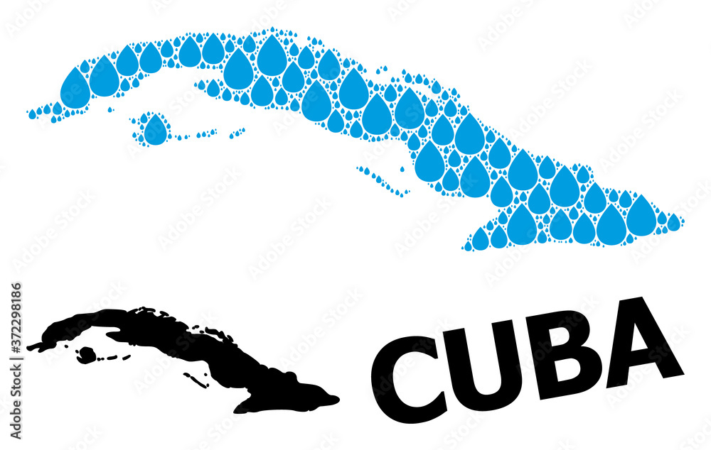 Vector Collage Map of Cuba of Water Tears and Solid Map Vector Collage Map of Cuba of Water Tears and Solid Map