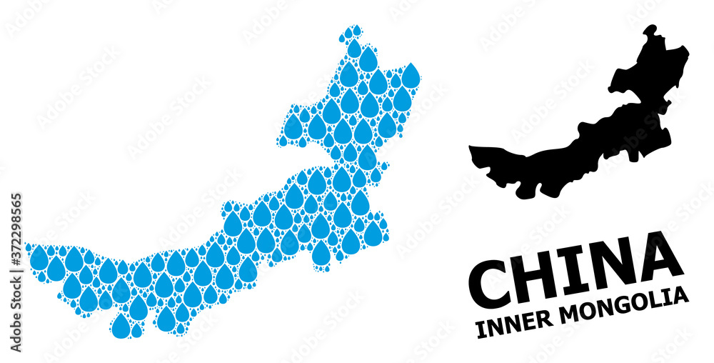 Obraz premium Vector Mosaic Map of Inner Mongolia of Liquid Dews and Solid Map