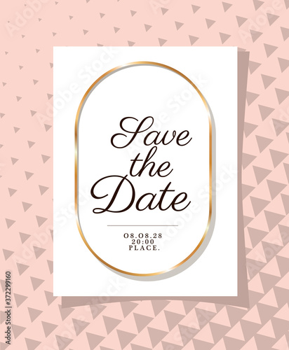 Wedding invitation with gold ornament frame on pink background design  Save the date and engagement theme Vector illustration
