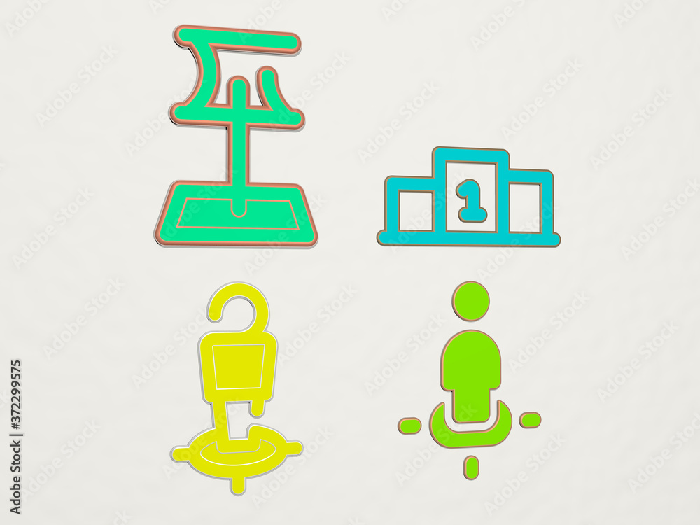 POSITION 4 icons set, 3D illustration for background and yoga