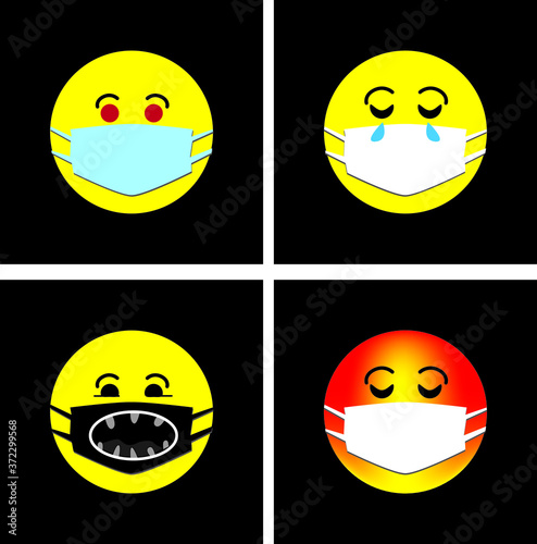 set of smileys with corona emotions