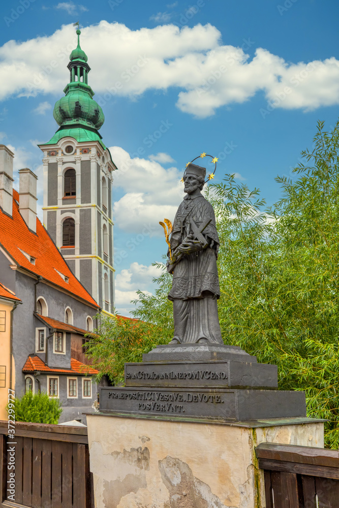 Statue of St. John Nepomuk in the town center of Cesky Krumlov Statue of St. John Nepomuk in the town center of Cesky Krumlov