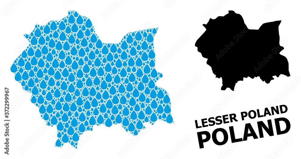 Vector Collage Map of Lesser Poland Province of Liquid Tears and Solid Map