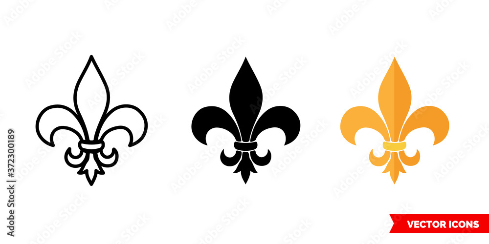 Fleur de lis symbol icon of 3 types color, black and white, outline. Isolated vector sign symbol. - obrazy, fototapety, plakaty 