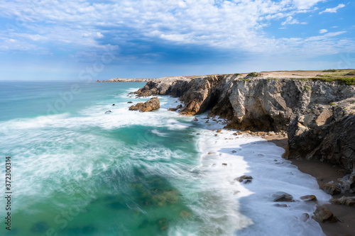 Côte sauvage, Quiberon, Morbihan. The wild coast of Brittany / Bretagne, France. Beautiful view of the unspoiled landscape. 