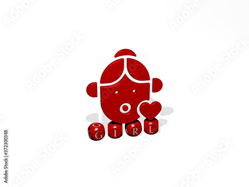 GIRL 3D icon over cubic letters, 3D illustration for beautiful and background
