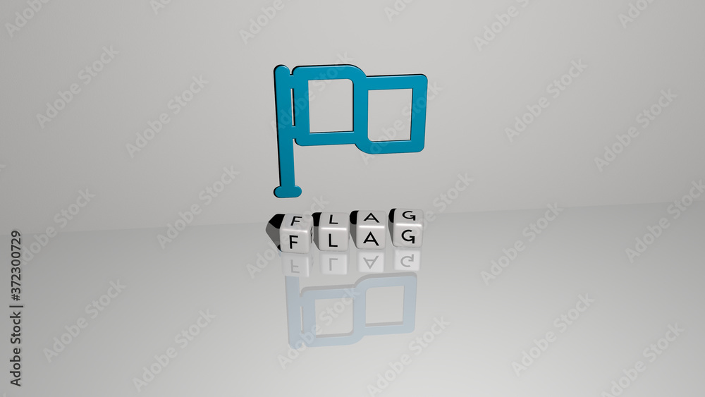 flag text of cubic dice letters on the floor and 3D icon on the wall, 3D illustration for background and country