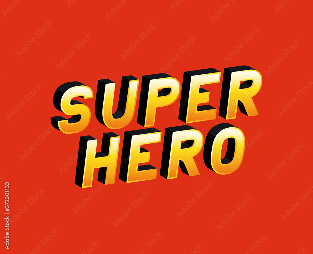 3d super hero lettering on red background design, typography retro and comic theme Vector illustration