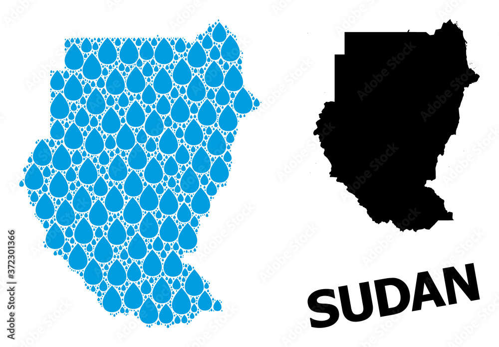 Vector Collage Map of Sudan of Liquid Drops and Solid Map