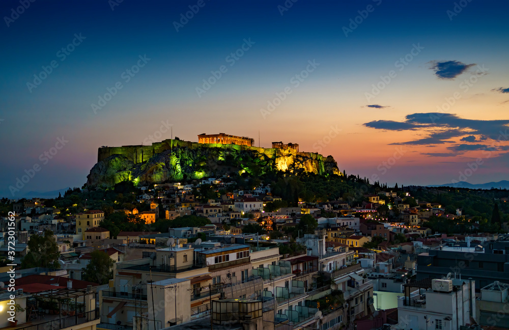 Athens sunset with the Acropolis in Greece