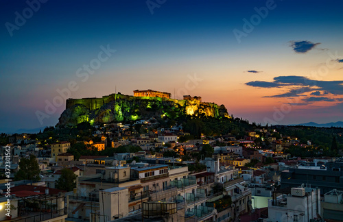 Athens sunset with the Acropolis in Greece © Posztós János