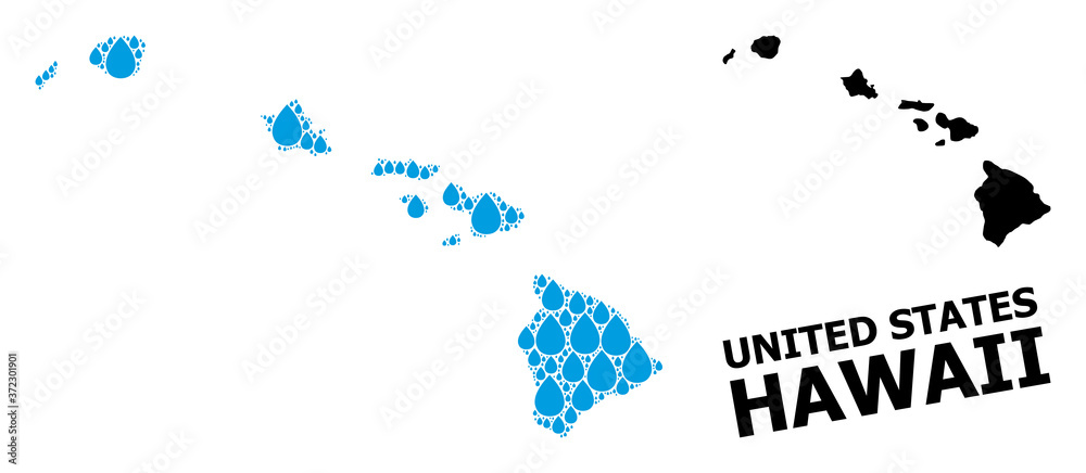 Vector Mosaic Map of Hawaii State of Liquid Dews and Solid Map Vector Mosaic Map of Hawaii State of Liquid Dews and Solid Map