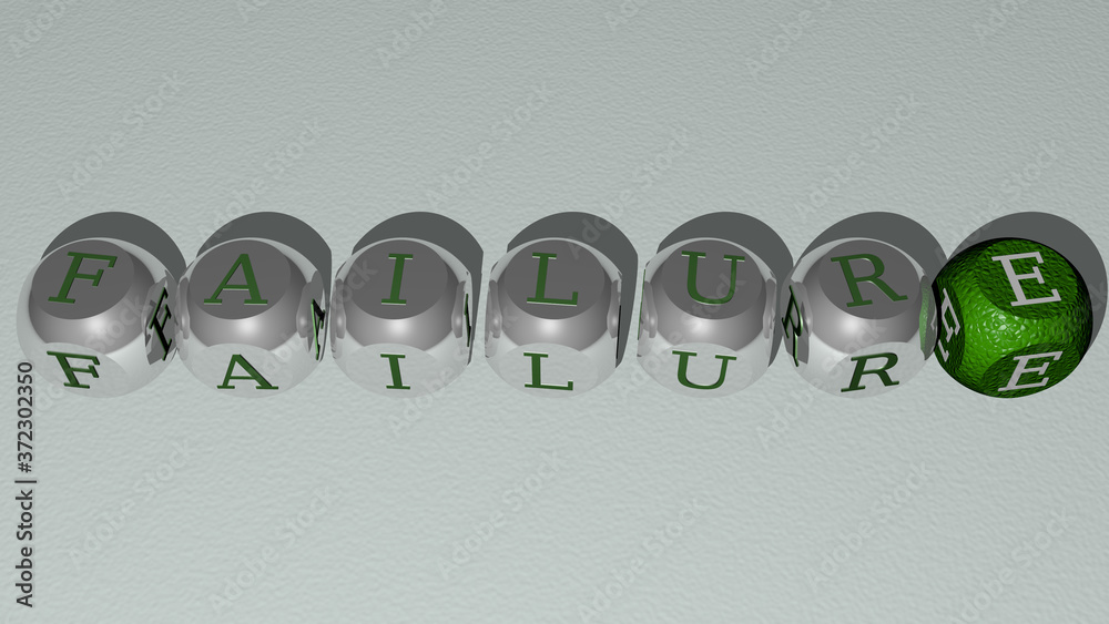 FAILURE text by cubic dice letters, 3D illustration for business and concept FAILURE text by cubic dice letters, 3D illustration for business and concept