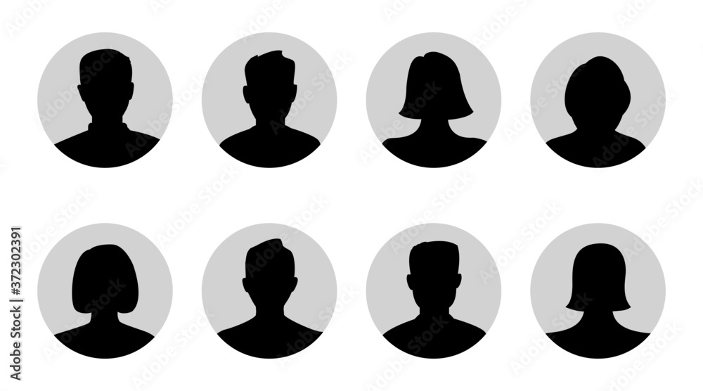Obraz premium Silhouette head, avatar face, person icon people. Male and female profile. Vector illustration set