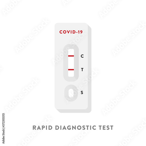 Coronavirus rapid test device. Diagnosis for Covid-19. Positive test result. Pandemic concept. Vector illustration, flat design