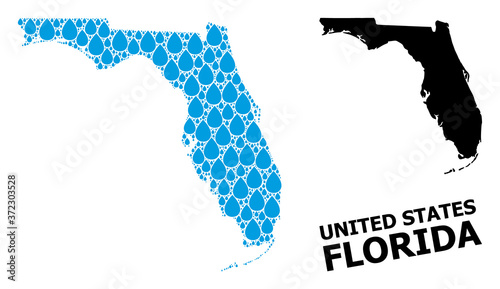 Vector Collage Map of Florida State of Water Drops and Solid Map