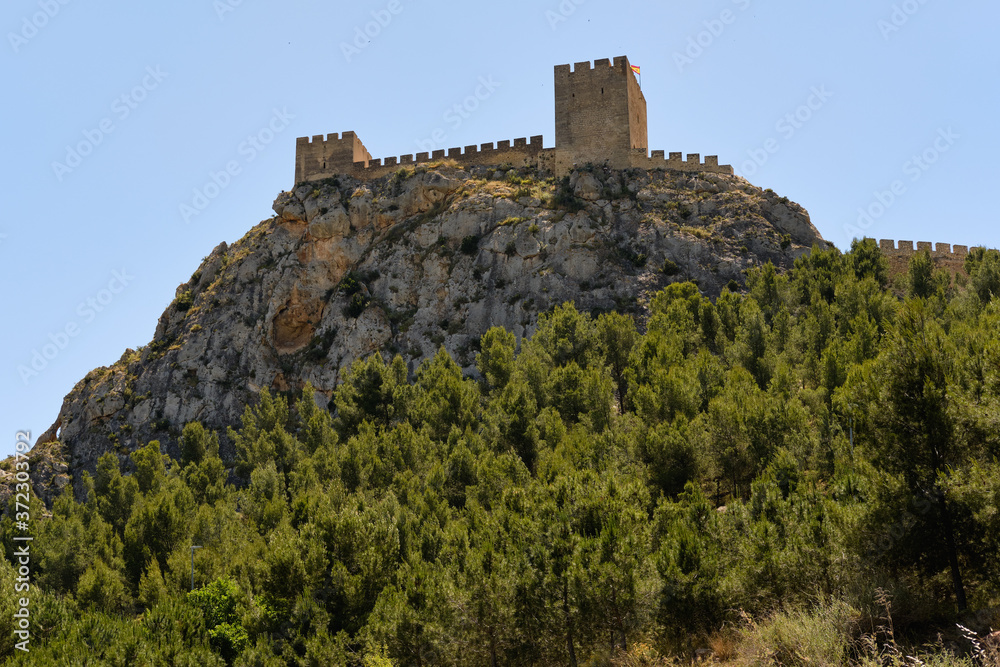 Castle of Sax on rocky mountain top, Spain