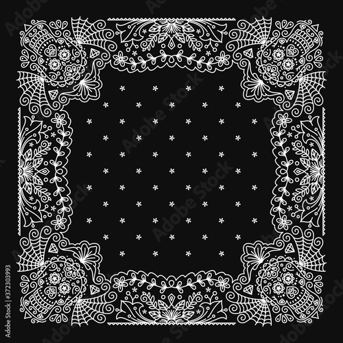 Bandana Paisley Ornament Design with mexican skull pattern