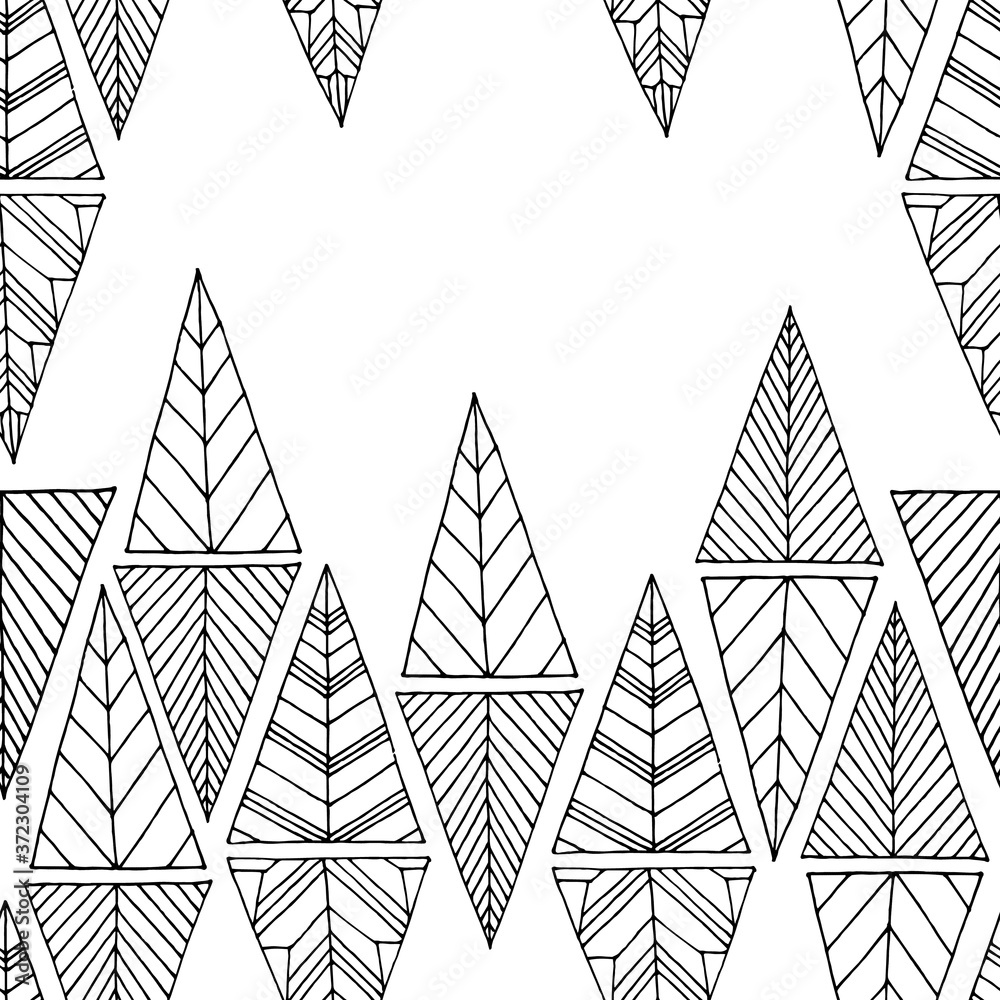 Hand drawn seamless stylized illustration of triangles filled with ...